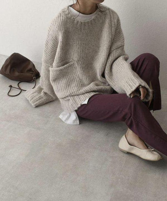 Carol | Chunky Knit Sweater with Crew Neck and Front Pockets