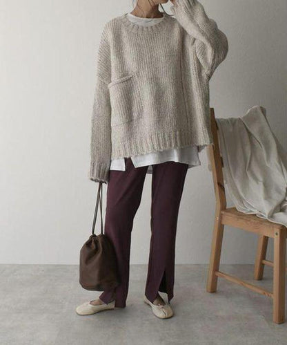 Carol | Chunky Knit Sweater with Crew Neck and Front Pockets