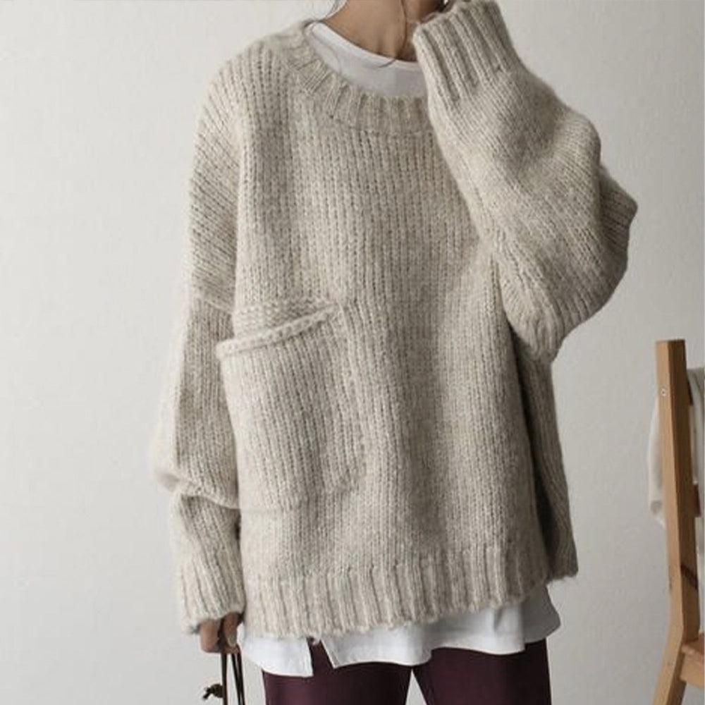 Carol | Chunky Knit Sweater with Crew Neck and Front Pockets