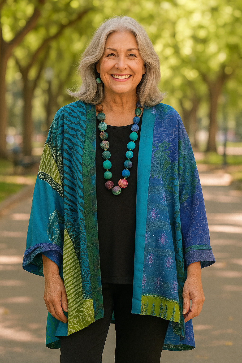 Gloria | Cardigan Jacket with Patchwork Print and Open Front