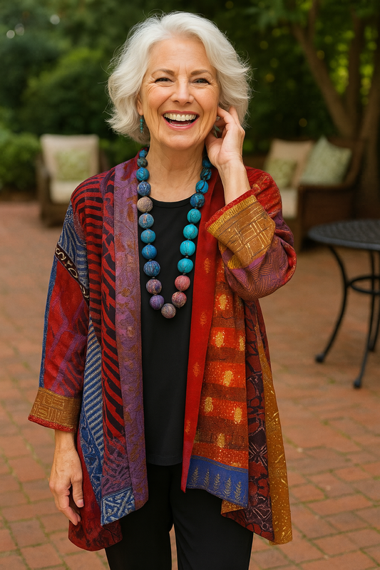 Gloria | Cardigan Jacket with Patchwork Print and Open Front