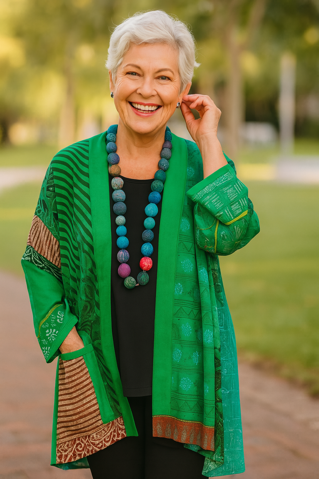 Gloria | Cardigan Jacket with Patchwork Print and Open Front