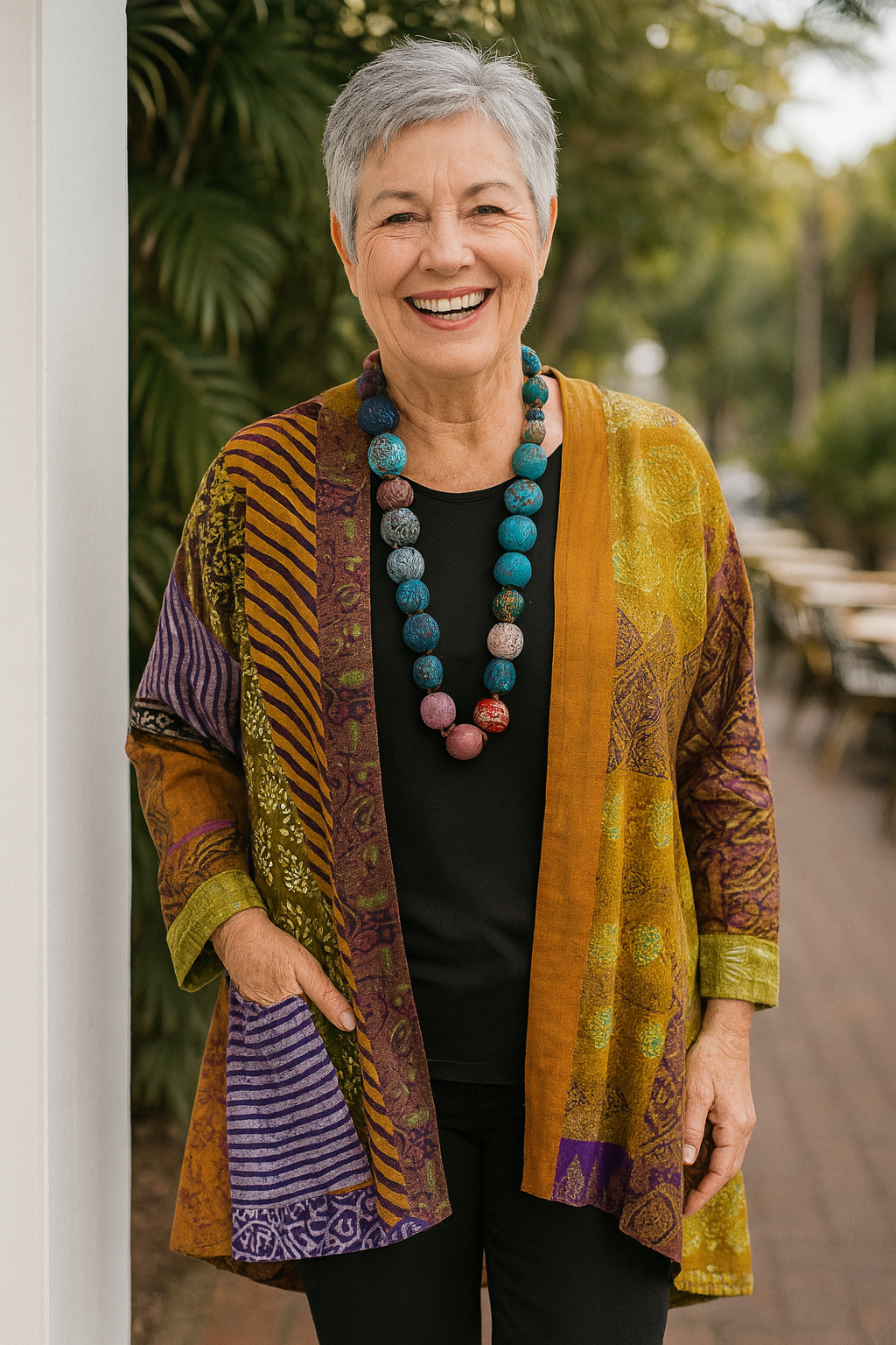 Gloria | Cardigan Jacket with Patchwork Print and Open Front