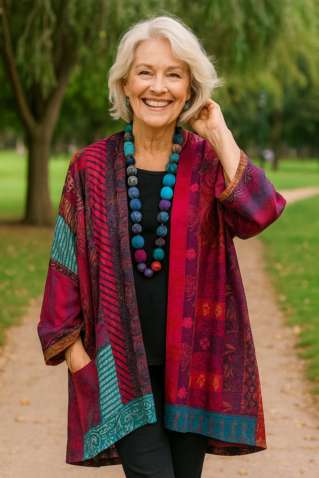 Gloria | Cardigan Jacket with Patchwork Print and Open Front