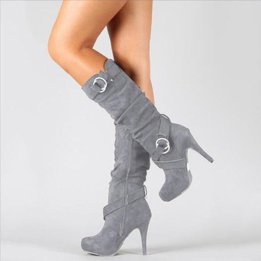 Stephanie | High Heel Boots with Buckle Detail and Ankle Strap