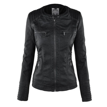 Women's Leather Jacket | Hooded Zip Front Moto