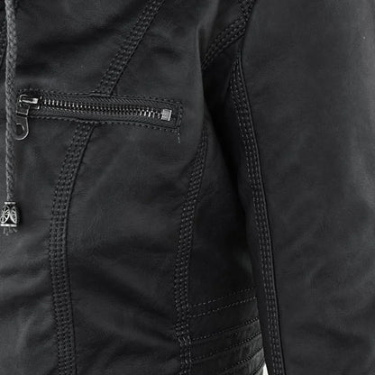 Women's Leather Jacket | Hooded Zip Front Moto