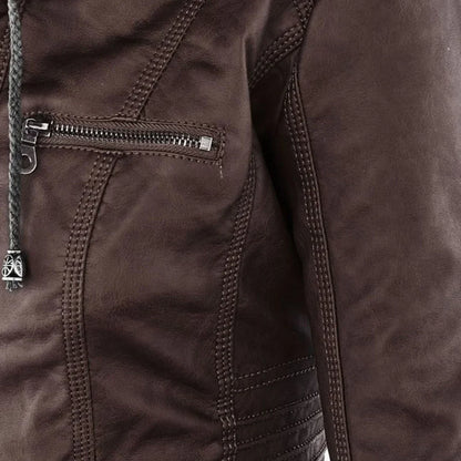Women's Leather Jacket | Hooded Zip Front Moto