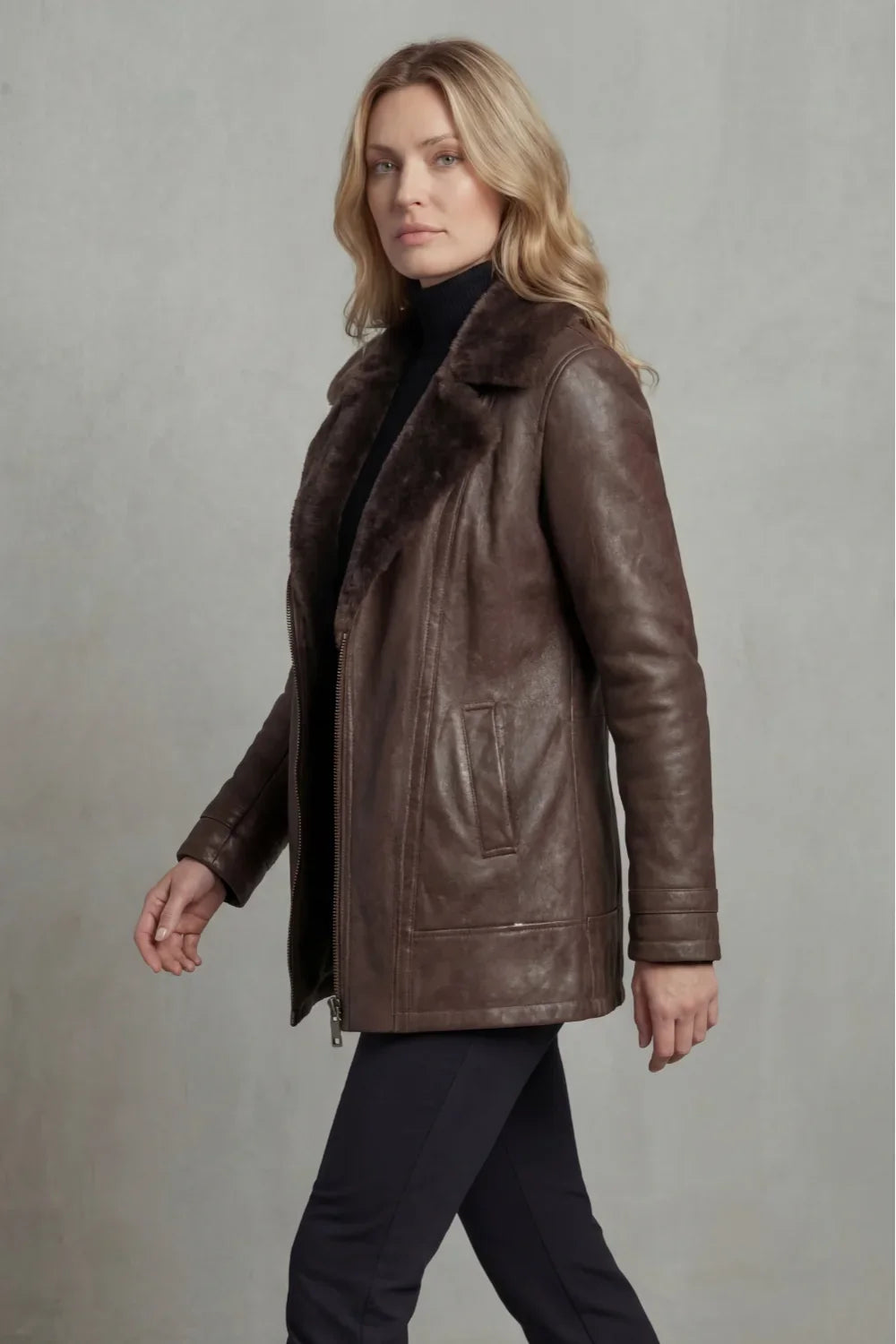 Women's Leather Jacket | Shearling Lined Brown
