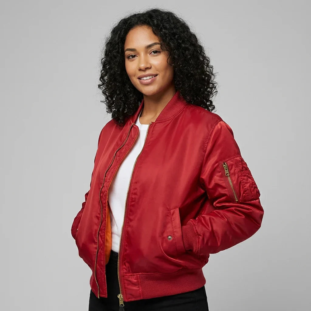 Women's Starter Jacket | MA-1 Bomber Nylon Zip Pocket