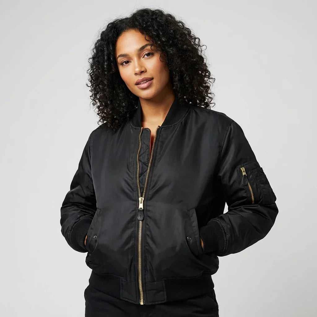 Women's Starter Jacket | MA-1 Bomber Nylon Zip Pocket