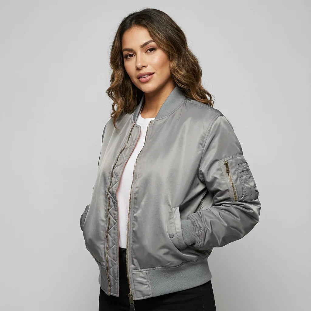 Women's Starter Jacket | MA-1 Bomber Nylon Zip Pocket