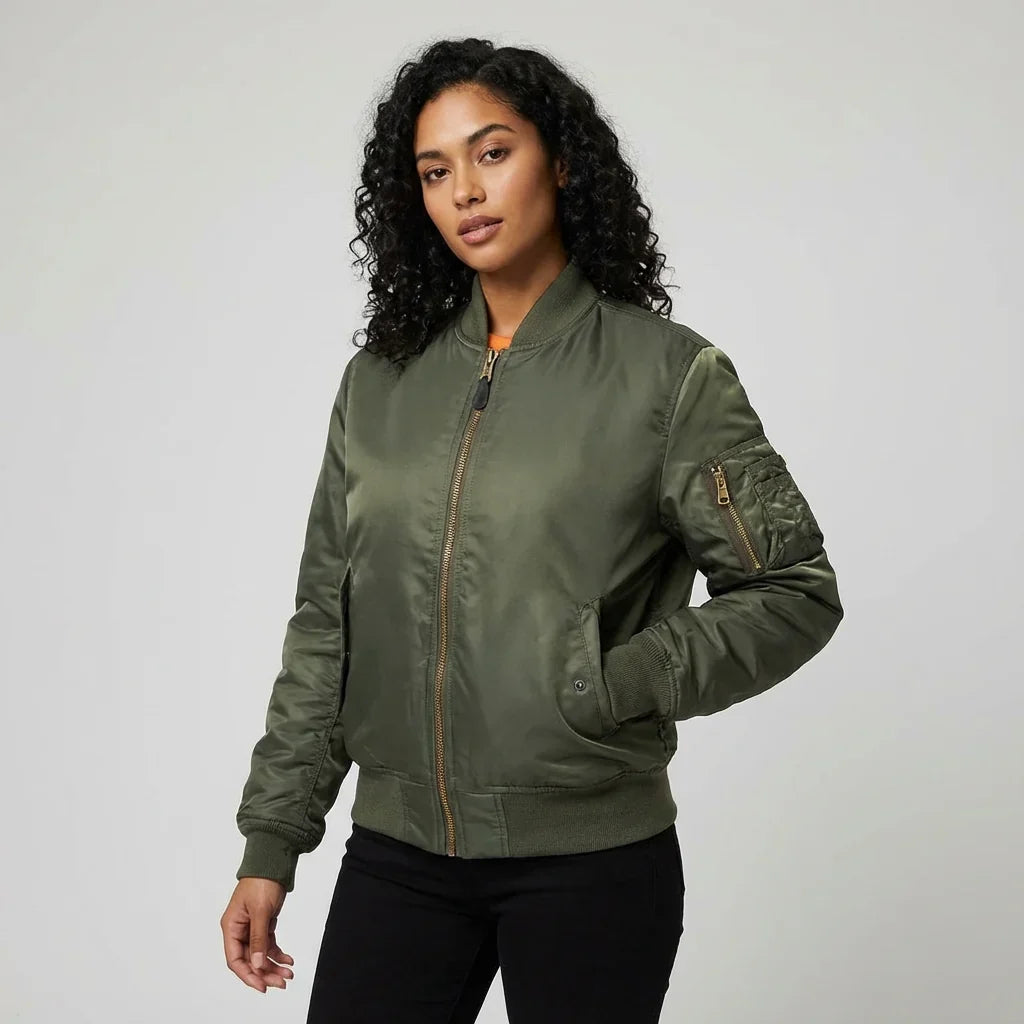Women's Starter Jacket | MA-1 Bomber Nylon Zip Pocket